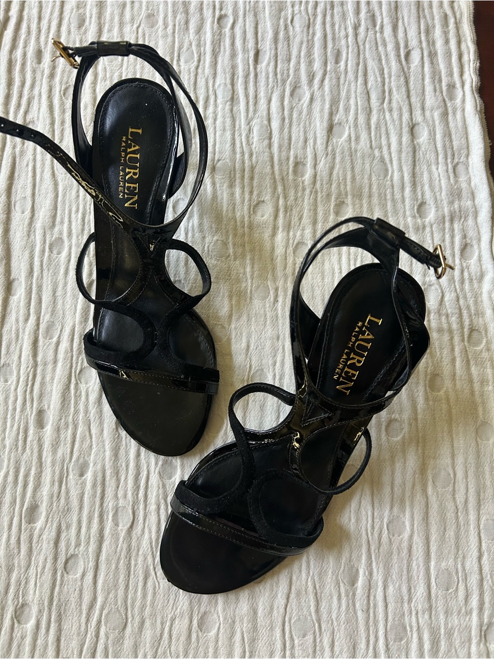 Lauren Ralph Lauren Black Patent Leather Strappy Heels